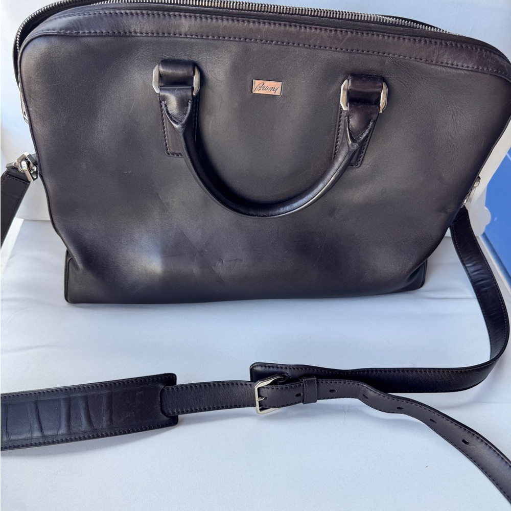 Brioni Dark Leather Business Briefcase